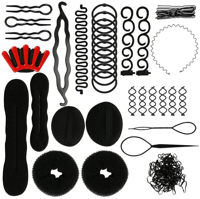 Premify 60 Pcs Hair Braiding Tools, 17 Styles Hair Design Styling Tools Accessories Set DIY Hair Accessories Hair Modeling Tools For Women Hairdresser Kits Set Donut Bun Ponytail Maker