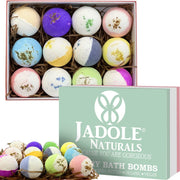 Jadole Naturals Luxury Organic Bath Bombs Gift Set- 12 Pieces With Rich Colorful Bubbles & Flavor I Infused Natural Essential Oil Bath Bombs Set for Relaxation, Stress Relief & Skin Moisturizing
