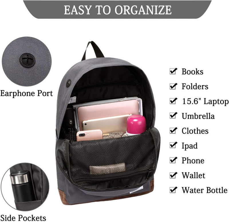 VASCHY Men's Backpack, Women's Waterproof School Bag, Boy Girl Computer 15.6 Inch Vintage for School, College, Work, Travel, Leisure