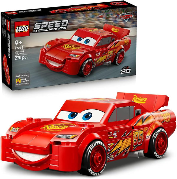 Speed Champions Lightning McQueen Race Car Toy - Collectible Model Kit w/a Detailed Undercarriage - Disney Gift for 9+ Year Old Boys, Girls & Pixar Cars Movie Fans - 77255