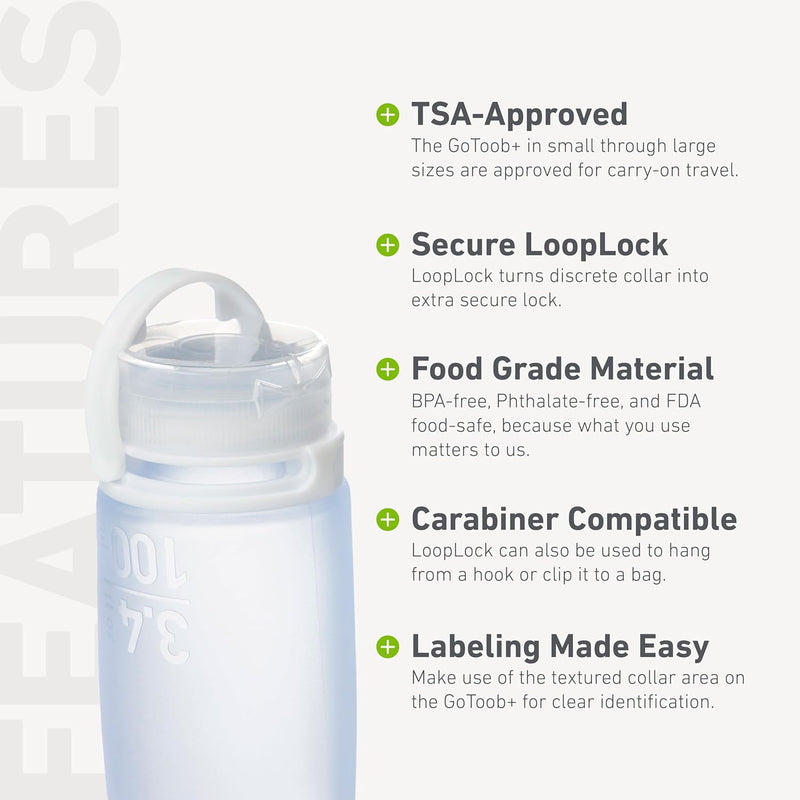 humangear Gotoob+ Silicone Travel Bottle with Locking Cap, 3-Pack, Large (3.4oz)