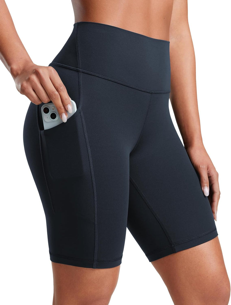 CRZ YOGA Women's Butterluxe Biker Shorts 8 Inches - High Waisted Yoga Shorts Side Pockets Buttery Soft