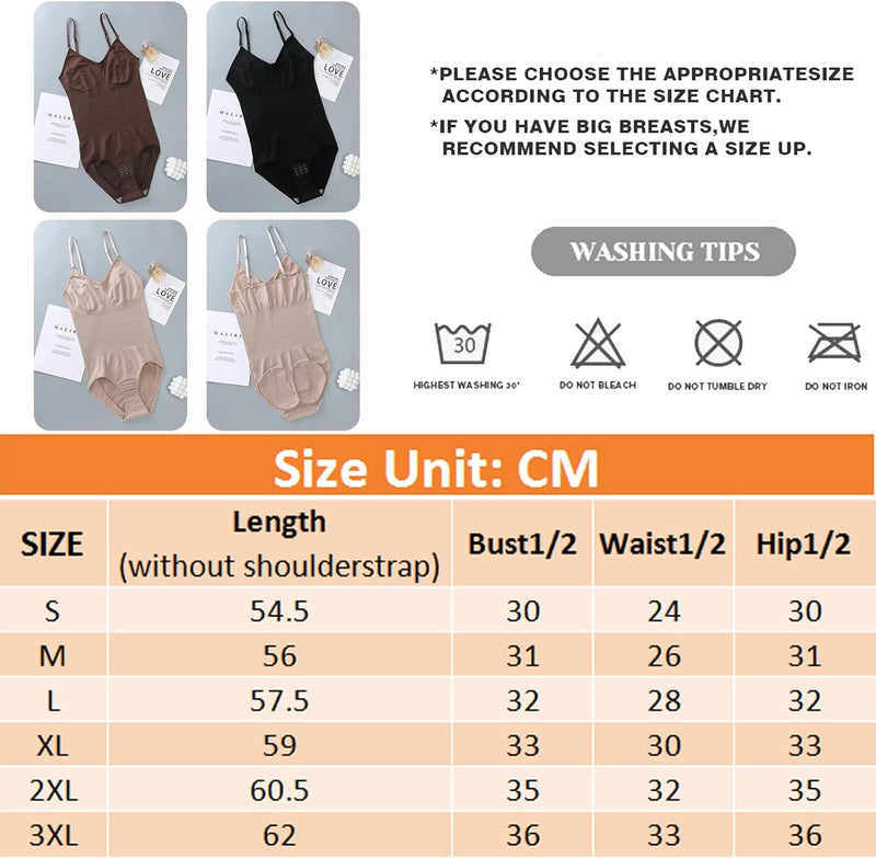 ARCFEETORY Women Shapewear Tummy Control Bodysuit Seamless Sculpting Snatched Waist Body Suit Spaghetti Strap Leotards S-3XL