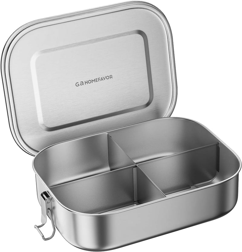 G.a HOMEFAVOR Kids Stainless Steel Lunch Box - 4-Compartment Bento Box with Locking Lid, One-Touch Latch, Leakproof Food Container for School, Travel, 800 ml, Blue - 1400ml, 4 compartiments