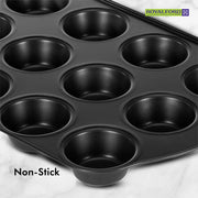 Royalford Crusty Bake Baking Tray/Mince Pie Tin, 12 Holes, Silver, 12 Cup Muffin Pan, Non-Stick Baking Tray, Cupcake Baking Tin - 12 piece