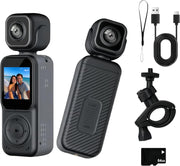 Angju 4K Pocket Vlogging Camera with Dual Screen & 3-Axis Gimbal Stabilizer, Handheld Portable Video Camera with WiFi, Face Tracking, 270 Rotation & 64GB SD Card
