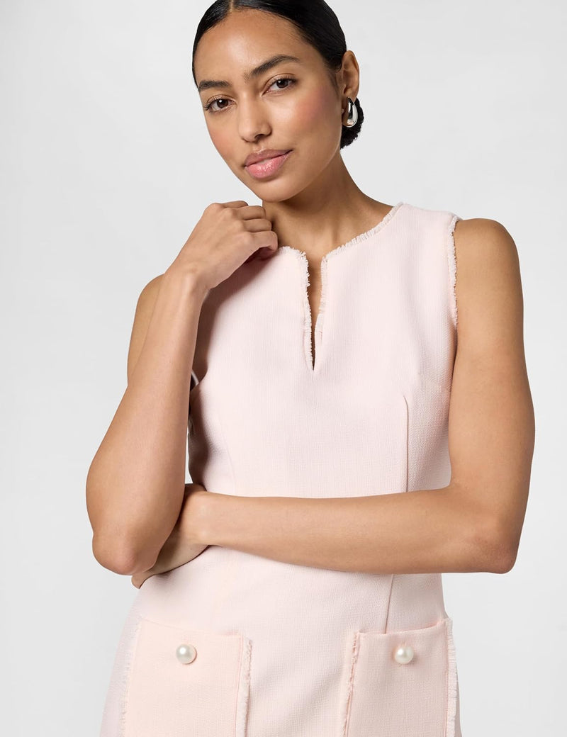 Paris Women's Tweed Shift Dress with Pockets Casual, Rose, 40