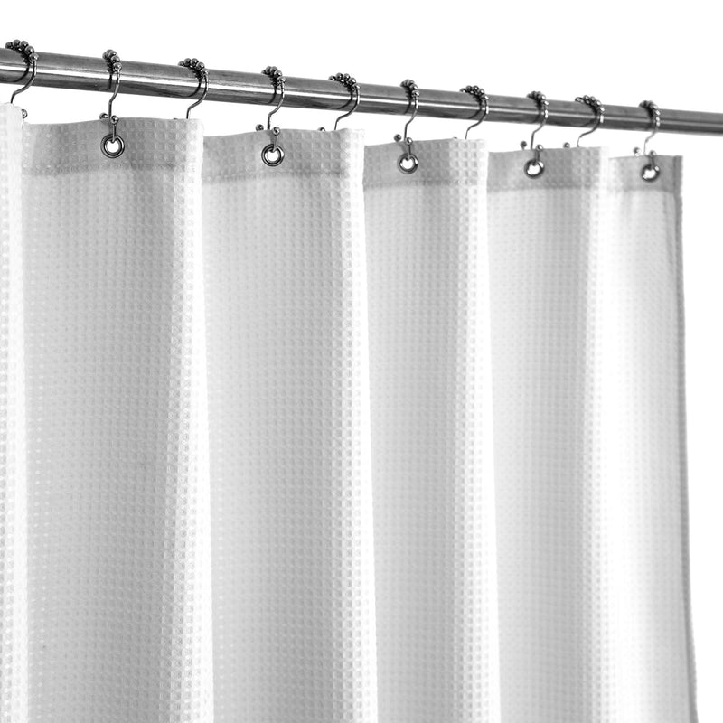 Barossa Design Stall Shower Curtain Fabric 36 x 72 inch - Waffle Weave, Spa, Hotel Collection, Heavy Duty, Water Repellent, White – Pique Pattern for Decorative Bathroom Curtains (230 GSM)