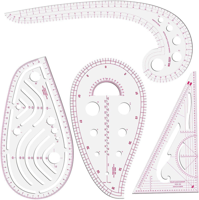 Fashion Clear Metric Acrylic Sewing Ruler Set,styling French Curve Tailors Pattern Dress Makers Rulers Kit,for Beginners, Designers, Quilting, Embroidery, DIY Supplies,Cross Stitch, Crochet