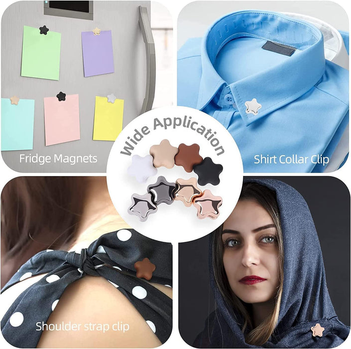 SYOSI Hijab Magnetics Pins, 8Pairs Matte and Metallic Colours Magnetic Scarf Pins for Women Clothing Scarf Multi-Use, Fixing Women Clothing Shawl Muslim Scarf, Strong Magnetic Scarf Pins (Star Shape)