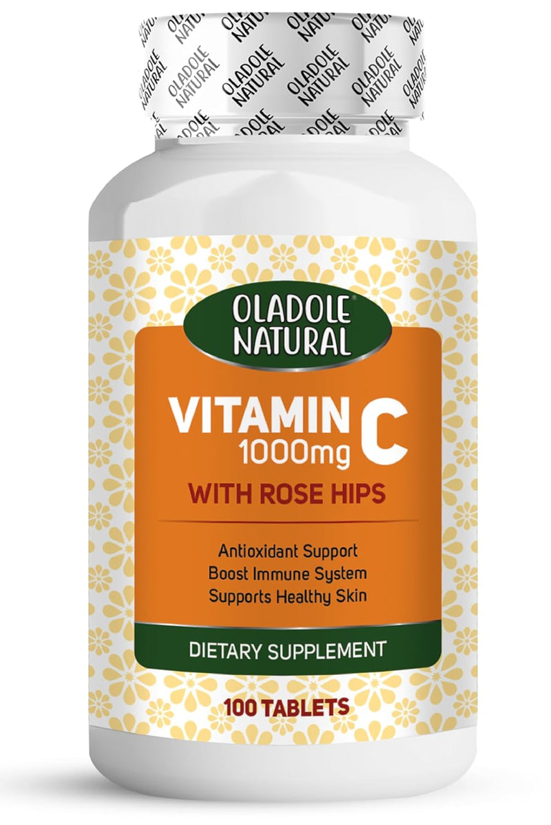 Oladole Natural Vitamin C With Rose Hips- 1000mg (100 Tablets) | Immune Support, Powerful Antioxidant, Boosts Collagen Production, Supports Healthy Skin, Energy & Heart Health | Non- GMO, Gluten Free