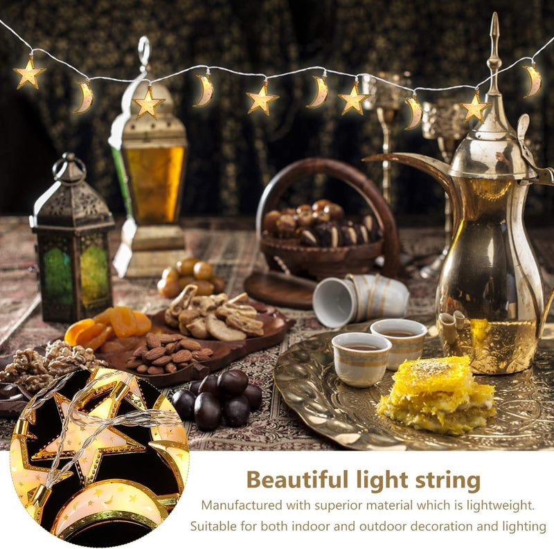 Rosy.Moment Ramadan Eid Moon-Star String Lights, 6.5 Feet 20 LEDs Eid Mubarak Palace Lantern Lamp for Islamic Indoor Outdoor Home Garden Decoration (Warm White) Battery operated