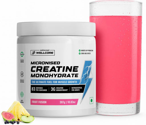 Wellcore - Pure Micronised Creatine Monohydrate Powder(307 G,83 Servings)Fruit FusionRapid AbsorptionEnhanced Muscle Strength & PowerFast RecoveryIncreased Muscle Mass