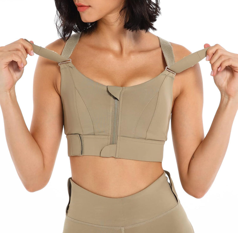 Sports Bra for Women High Impact Work Out Bra with Support Front Zipper Gym Padded Bras with Adjustable Straps