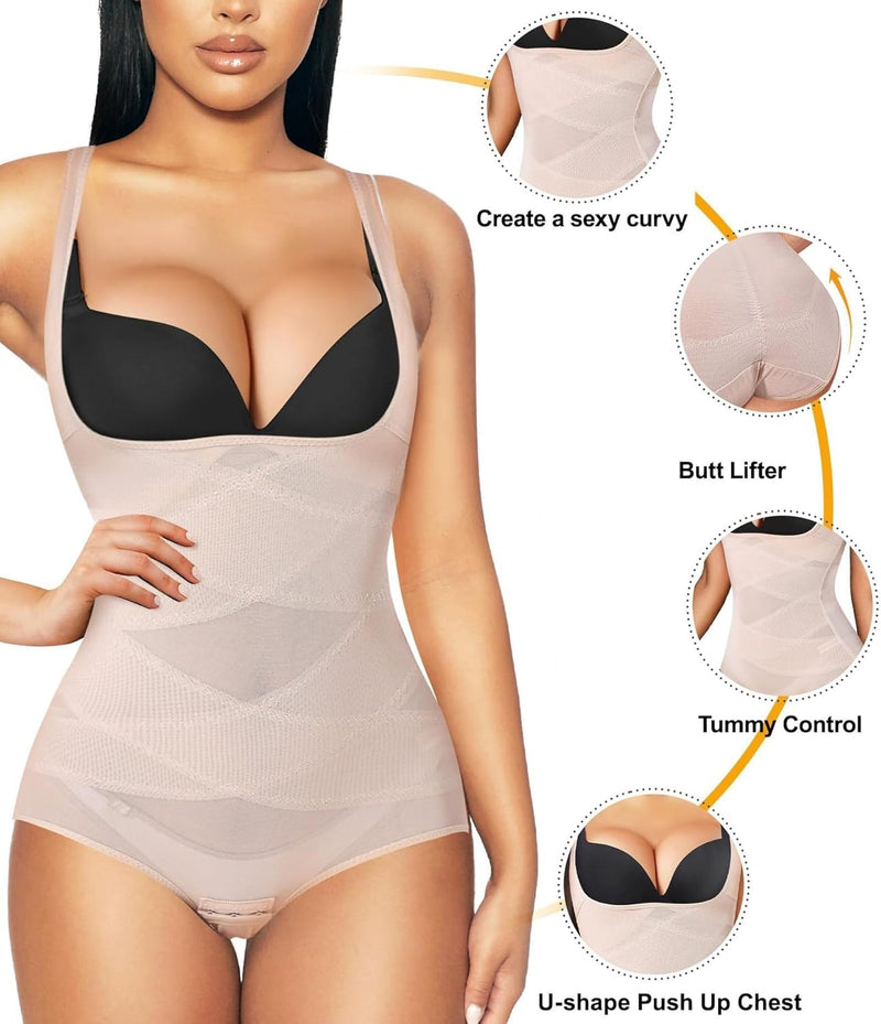 ACICSCK Shapewear for Women Tummy Control Bodysuit Open Bust Seamless Full Breathable Lightweight Mesh Lift buttocks Body Shaper