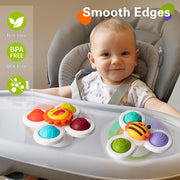 SKY-TOUCH 3PCS Suction Cup Spinner Toys for Toddlers 12M+, Pressable Baby Sensory Fidget Bath Toys, Stress Relief Toys with Strong Suction for High Chair, Car Window, Travel, Fine Motor Skills