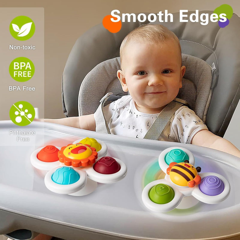 SKY-TOUCH 3PCS Suction Cup Spinner Toys for Toddlers 12M+, Pressable Baby Sensory Fidget Bath Toys, Stress Relief Toys with Strong Suction for High Chair, Car Window, Travel, Fine Motor Skills