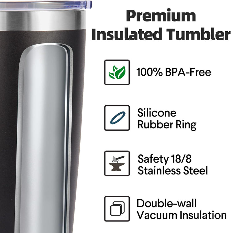 Volhoply 20oz Stainless Steel Tumbler with Lid and Straw,Double Wall Insulated Travel Iced Coffee Mug Fits Car Cup holder,Powder Coated Cups for Hot and Cold Drinks,Gifts for Women Men（White,1 Set）