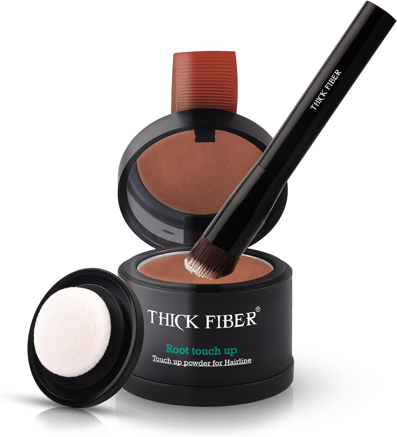 THICK FIBER Root Touch Up & Hairline Powder for Grey Root Coverage & Thin Hair Water & Sweat Resistant with Precise Brush Hair Loss Concealer for Roots, Bald Spots & Fill-In (Black) - Auburn 4g (Pack of 1)