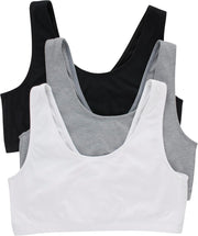 womens Cotton Pullover Bralette, 3-pack Bra - Black/Concrete Heather/White
