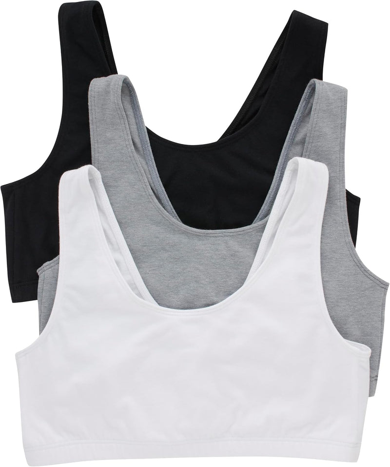 womens Cotton Pullover Bralette, 3-pack Bra - Black/Concrete Heather/White