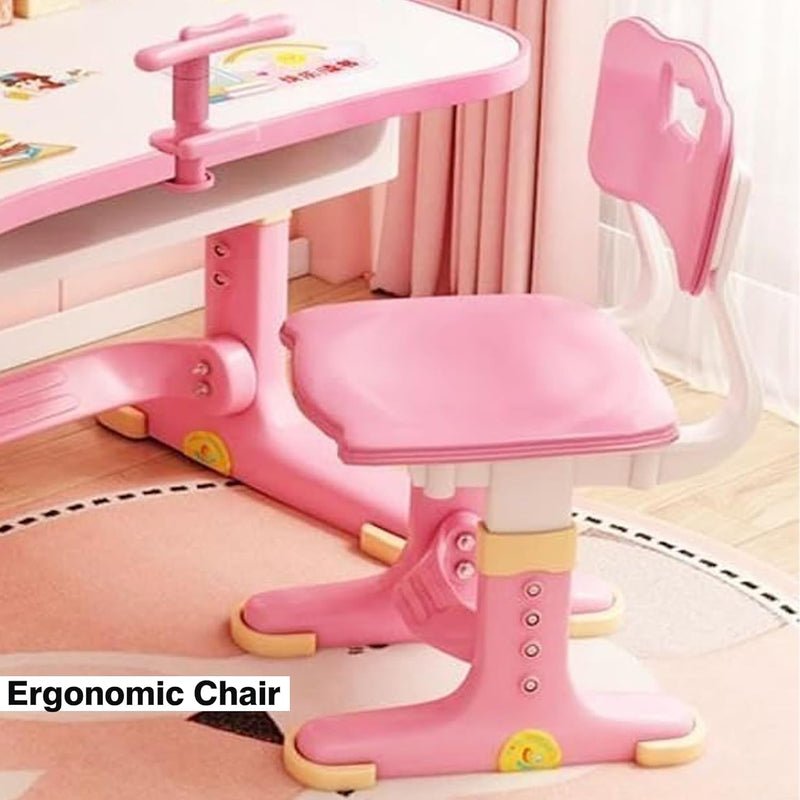 Height Adjustable Kids Desk and Chair Set, Study Table with Bookshelf & Drawer, Ergonomic School Desk Set for Boys & Girls, Bedroom Furniture for Children