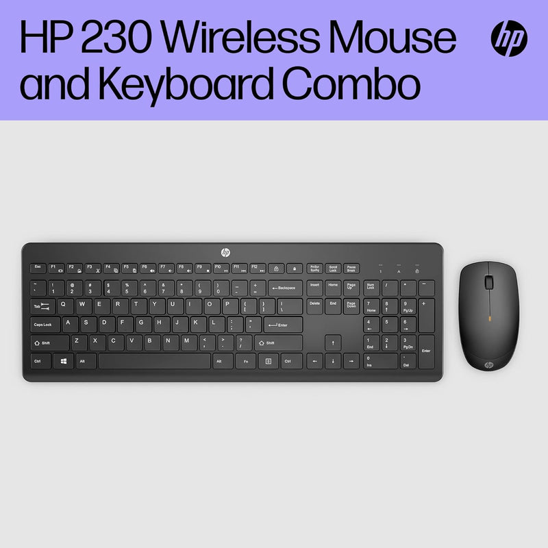 HP 230 Wireless Keyboard and Mouse Combo Set, 2.4 GHz Wireless USB-A Nano Receiver, Up to 1600 dpi, Up to 16 Months Battery Life - Black, 18H24AAABU, 18H24AA - Wireless