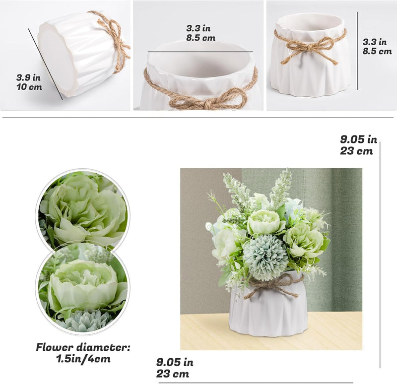 UCHUANG Fake Flowers with Vase, Artificial Roses Bouquet in Vase, Centerpiece Table Decorations for Coffee Table, Living Room, Dining Table, Office, Kitchen, Home Room Decor(White, with Glass Vase)