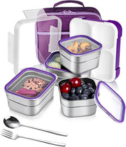 Stainless Steel Lunch Box for Kids Adults,Insulated Bento Lunch Box with Tableware & Bag,1000ML 5 Compartment Divided Lunch Containers with Lids,Leakproof BPA Free Dishwasher Safe (Purple) - Purpleï¼1060ml