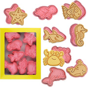 Sakolla (Set of 8) Christmas Cookie Cutters with Plunger Stamps Set, Gingerbread Boy/Girl Snowman Santa Claus Snowflake Christmas Tree Reindeer Cookie Cutters - Ocean Creature Cookie Cutters With Plunger Stamps