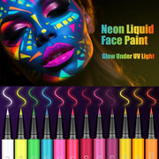 Glow in the Dark Face Paint Pen 12PCS, UV Neon Body Painting Kit for Kids & Adults, Waterproof Smudge-Proof Skin Marker Pens for Halloween Makeup, Tattoo, Festival & Party Eye Body Art