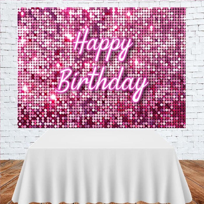 Lofaris Pink Flash Square Backdrop for Photography Happy Birthday Shinning Sequin Wall Panels Shimmer Wall Sweet 16 Girl Woman 20th 30th 40th Party Background Decorations Photo Studio Props 7x5ft