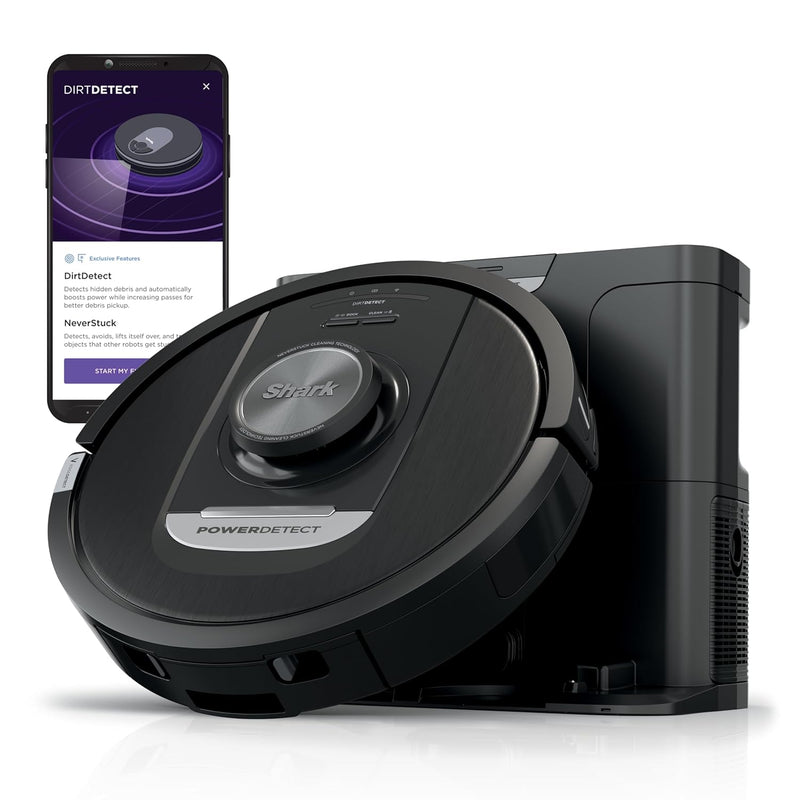Shark Detect Pro Self-Empty Robot Vacuum with NeverStuck Technology, Auto Deep-Clean Carpets & Hardfloors, 30 Day Capacity HEPA Bagless Base, for Pet Hair, WiFi Black (AV2820S)