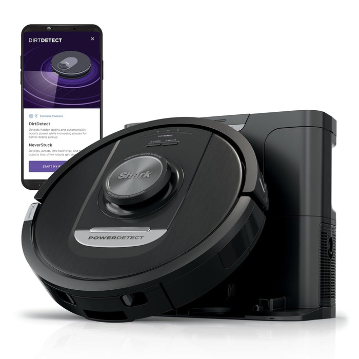 Shark Detect Pro Self-Empty Robot Vacuum with NeverStuck Technology, Auto Deep-Clean Carpets & Hardfloors, 30 Day Capacity HEPA Bagless Base, for Pet Hair, WiFi Black (AV2820S)