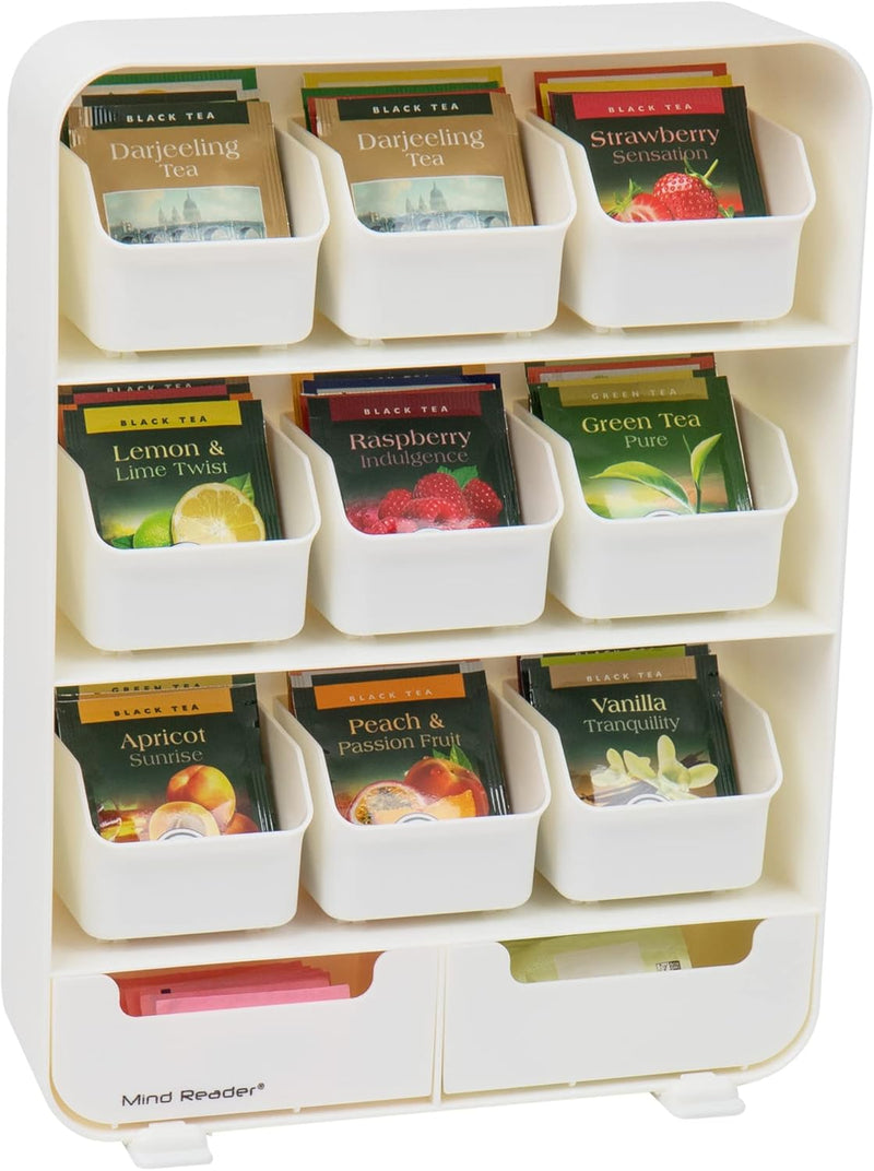 Mind Reader "Baggy" Tea Bag Holder And Condiment Organizer, White 4.33" L X 10.24" W X 13.11" H Tborg-Wht. - white