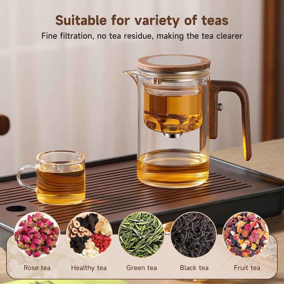 Angju Enchanti Tea Pot, Glass Teapot with Infuser, Magic Witchcraft Enchanted Tea Kettle with Strainer for Water Separation, Magical Push Control Tea Maker for Loose Leaf & Herbal Teas -600ML – image 8