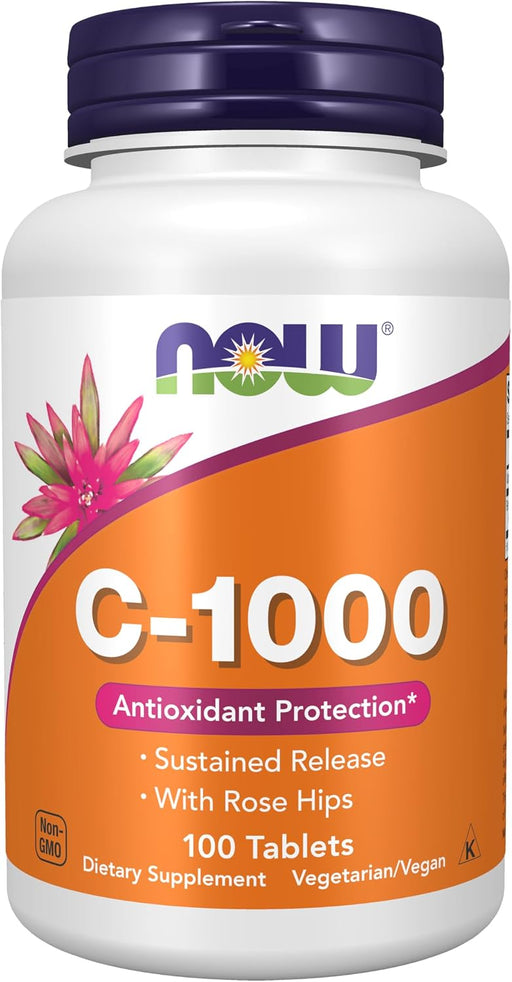 Foods Vitamin C-1000 Sustained Release with Rose Hips Time-Release Vitamin C for Immune Support & Antioxidant Protection & Collagen Formation & Long-Lasting Absorption 100 Tablets
