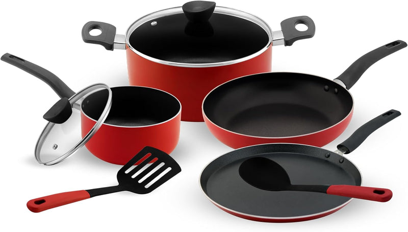 Delcasa 8Pc Nonstick Cookware Set Casserole+ Lid, Sauce pan+ Lid, Frypan, Dosa Tawa, 2pcs nylon tool