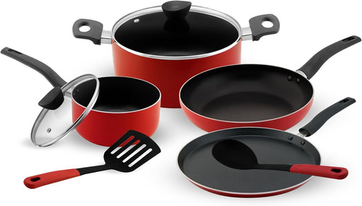 Delcasa 8Pc Nonstick Cookware Set Casserole+ Lid, Sauce pan+ Lid, Frypan, Dosa Tawa, 2pcs nylon tool