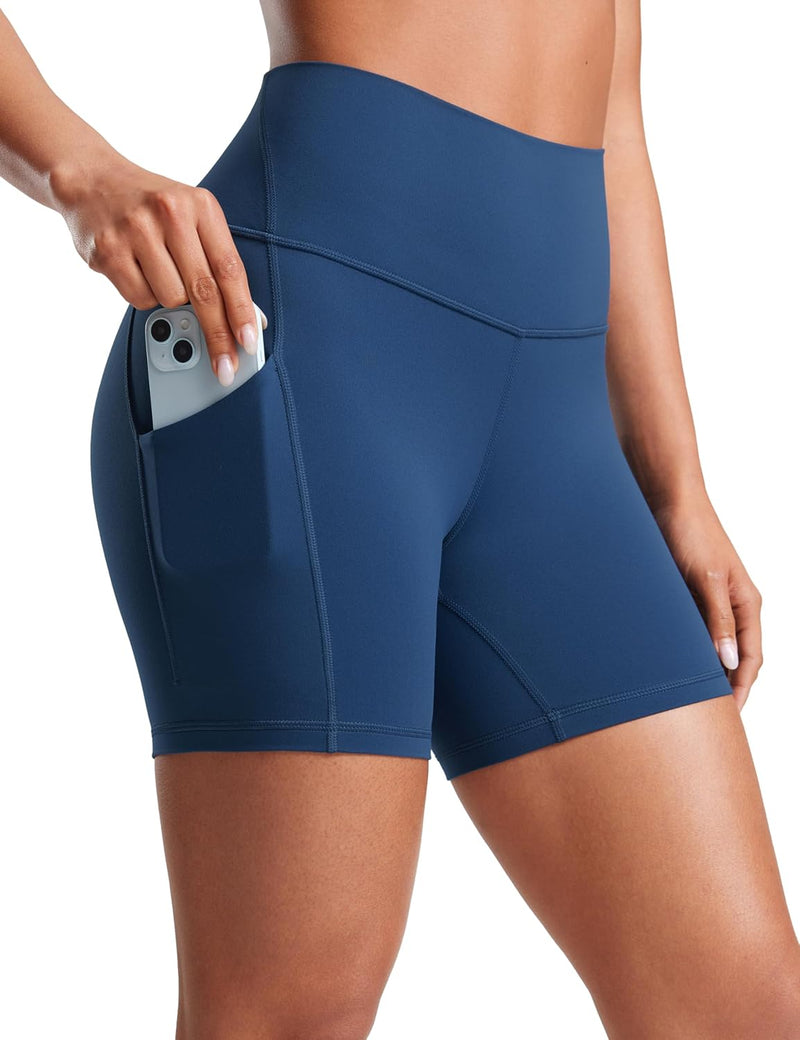 CRZ YOGA Womens Butterluxe Biker Shorts with Pockets 5 Inches - High Waisted Volleyball Workout Athletic Yoga Short Leggings