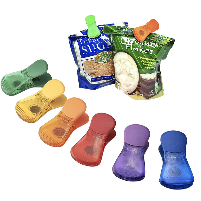 BananaHome Magnetic Multipurpose Bag Clips Classic Wide Bag Clips (Assorted Colors, Set of 6) Food sealing clip Plastic Heavy Seal Grip (6)