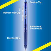 Pilot 465753 6 Count (Pack of 1) FriXion Clicker 0.7mm, Erasable Gel Pens, Fine Point (6-Pack) Black/Blue