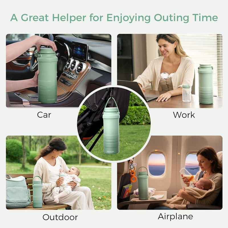 Momcozy 22oz Portable Breast Milk Cooler for Outdoor, Life Saver with 360 Total Cooling for 24 Hours, Larger Capacity Travel Breastmilk Chiller with 2pcs Baby Bottles for Breastmilk Storage, Green