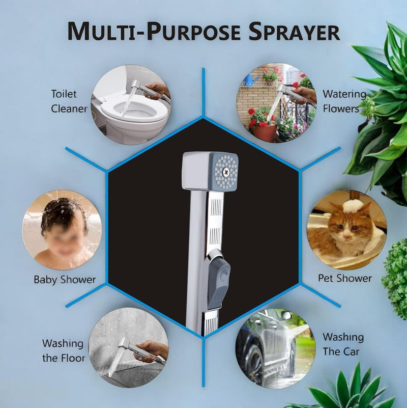 AZTON_IT-3060 Premium Chrome Handheld Bidet Sprayer Set 47” Stainless Steel Hose, Wall-Mounted Shattaf for Toilet, Personal Hygiene & Baby Cloth Diaper Washer Leak-Proof and Easy Installation