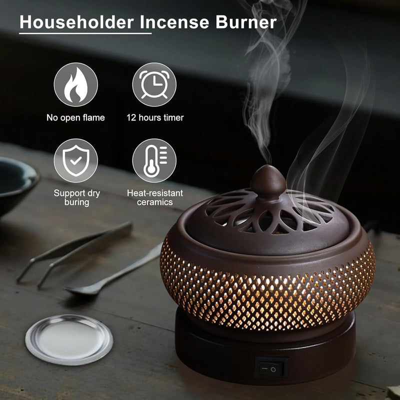 Ceramic Electric Incense Burner with LED Display, Resin Burner, Timing Temperature Adjustment, Electronic Aroma Diffuser For Indoor Air Purification, Home Decoration, Meditation, Yoga