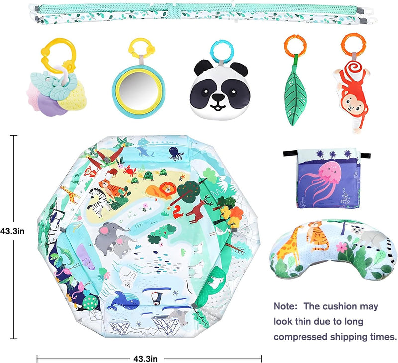 TFDER 7-in-1 Baby Play Gym, Infant Non-Slip Activity Blanket, Crawling Mat with Play Arch and Sensory Toys,Baby Toys 0+ Months,Black and White