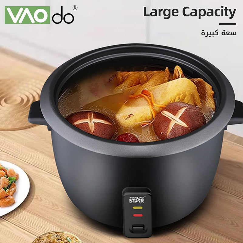VAODO 1.8L Rice Cooker Steamer, with Removable Nonstick Pot and Water Level Indicator, Mini Rice Cooker with Glass Lid, Auto Keep Warm, for Soups, Stews, Grains & Oatmeal, Cooking Turner