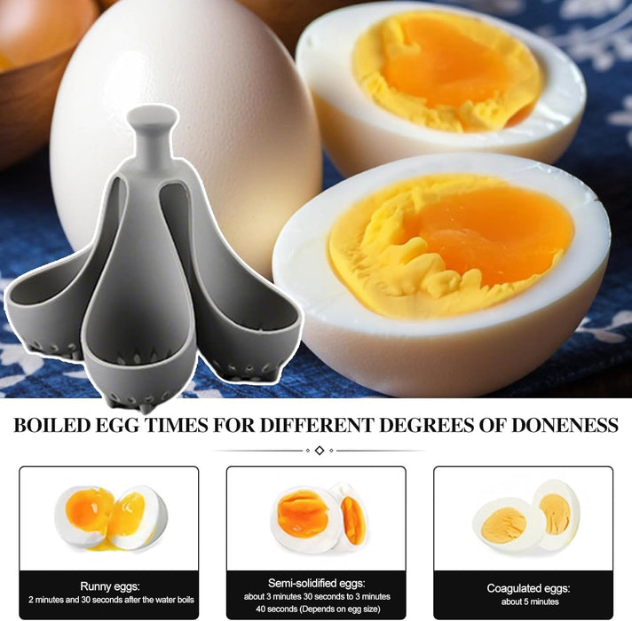 GraGra Silicone Egg Cooker Holder, Egg Boiling Support, Egg Cooker Holder for 4 Eggs, Heat Resistant Silicone Egg Steamer Rack, Eggs Poacher Brackets, for Home, Kitchen, Grey