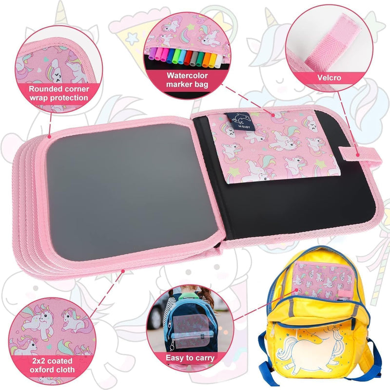 McMola Erasable Doodle Books, Double-Sided Kids' Drawing Writing Boards with 12 Coloring Pens, Portable Early Learning Drawing Pad Travel Toys Birthday Gifts for 3-8 Year Old Boys Girls (Pink)