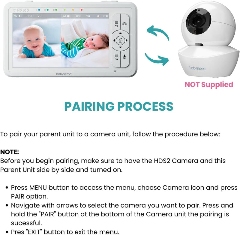 Babysense HD S2 Baby Video Monitor, Pan-Tilt Remote Zoom, Two-Way Talk Audio, Long Range, Night Vision, Night Light, Lullabies, Monitoring